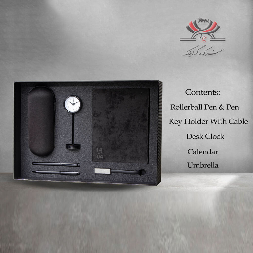 set-gift-h501 ست هدیه H-501 شامل پاوربانک، شارژر وایرلس، فلش OTG، جاکلیدی و خودکار